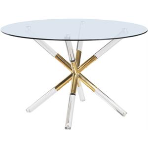 meridian furniture mercury contemporary tempered glass top dining table in gold