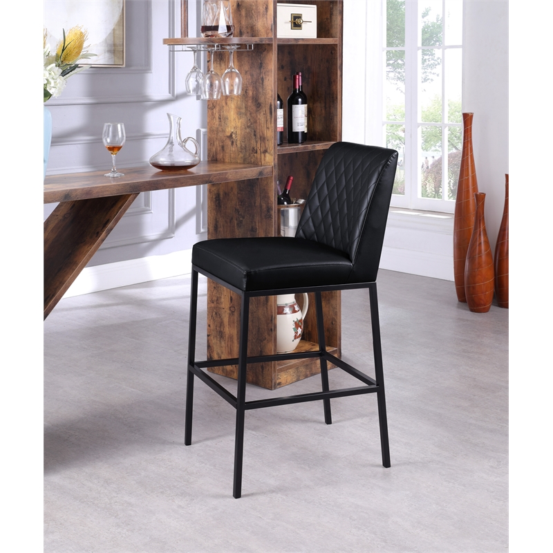 Meridian Furniture Bryce Quilted Black Vegan Leather Stool (Set of 2)