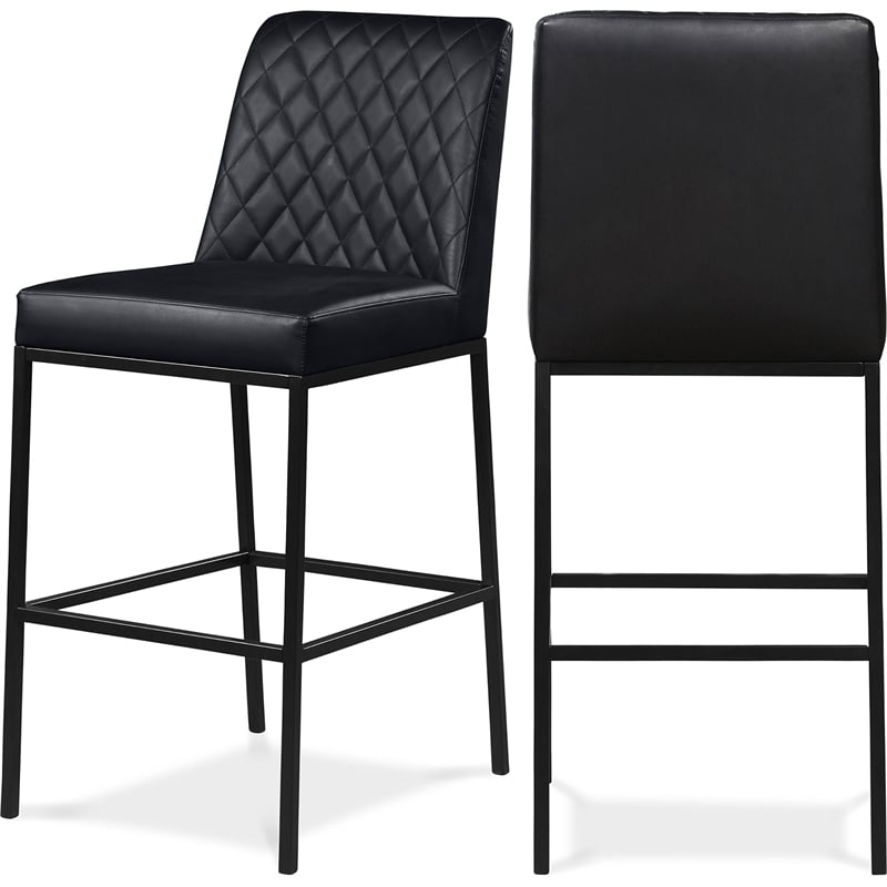 Meridian Furniture Bryce Quilted Black Vegan Leather Stool (Set of 2)