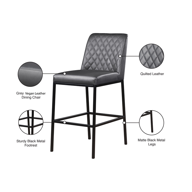Meridian Furniture Bryce Quilted Gray Vegan Leather Stool (Set of 2)