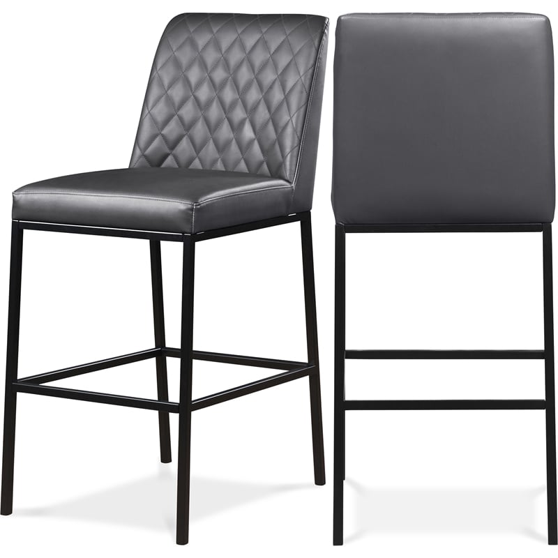 Meridian Furniture Bryce Quilted Gray Vegan Leather Stool (Set of 2)