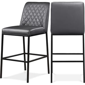 Meridian Furniture Bryce Quilted Gray Vegan Leather Stool (Set of 2)