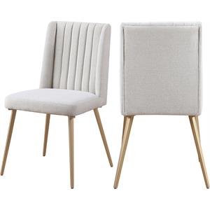 Meridian Furniture Eleanor Cream Linen Dining Chair with Gold Legs (Set of 2)