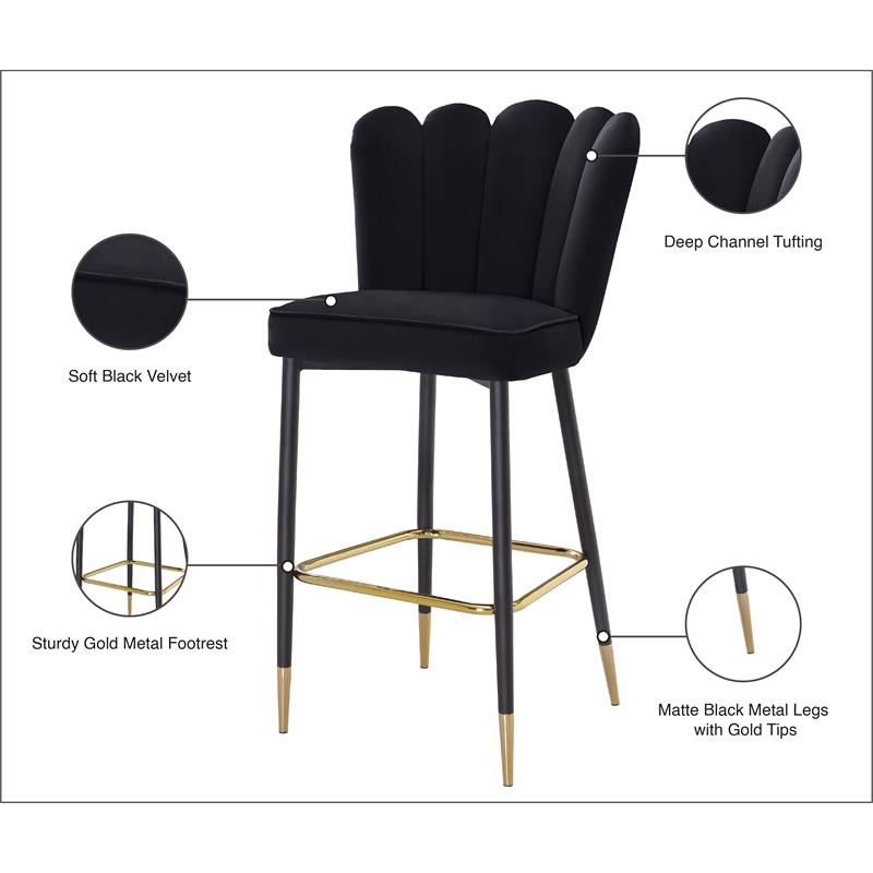 Meridian Furniture Lily Black Velvet Stool (Set of 2)