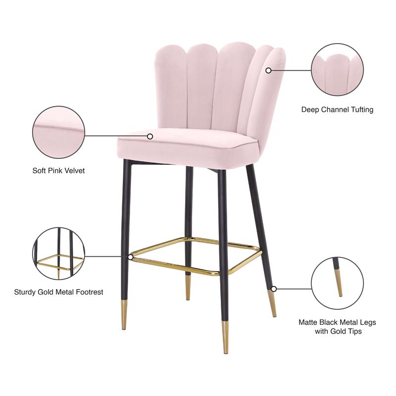 Meridian Furniture Lily Pink Velvet Stool (Set of 2