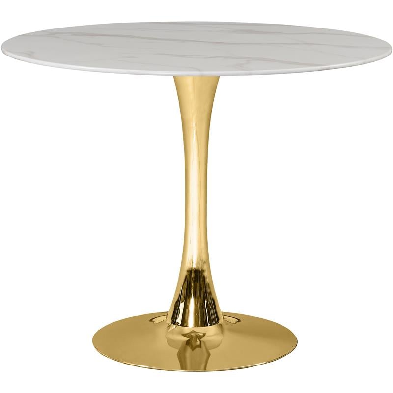Meridian Furniture Tulip 36 Round Faux, Marble Top Round Table Gold