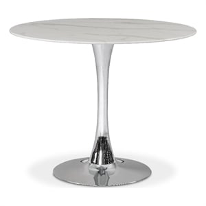 Meridian Furniture Holly 36&quot Round Faux Marble Top Dining Table with Chrome Base