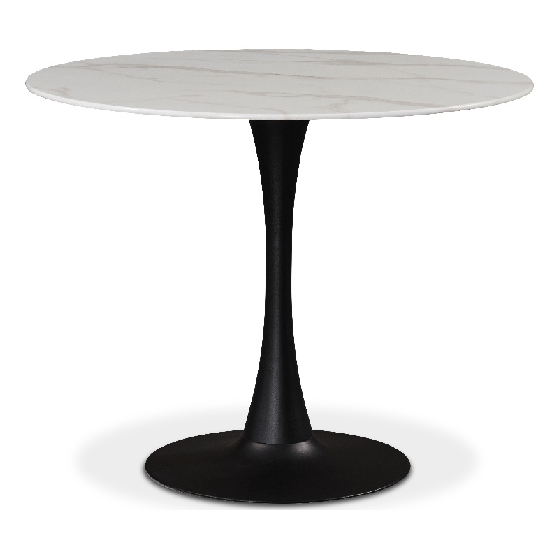 Meridian Furniture Holly Round Faux Marble Dining Table with Matte Black Base