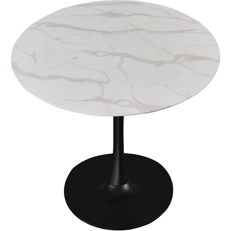 Meridian Furniture Holly Round Faux Marble Dining Table with Matte Black Base