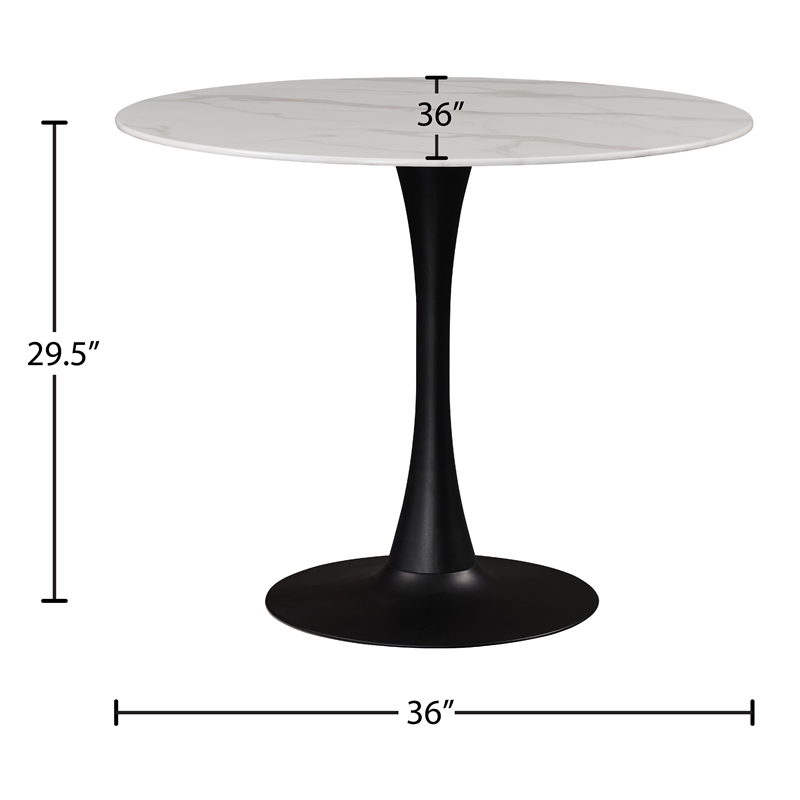 Meridian Furniture Holly Round Faux Marble Dining Table with Matte Black Base