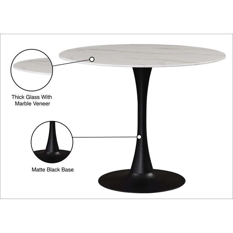 Meridian Furniture Holly Round Faux Marble Dining Table with Matte Black Base