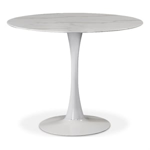 Meridian Furniture Holly 36&quot Round Faux Marble Top Dining Table with White Base