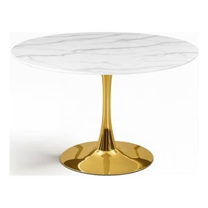 Meridian Furniture Holly 48&quot Round Faux Marble Top Dining Table with Gold Base