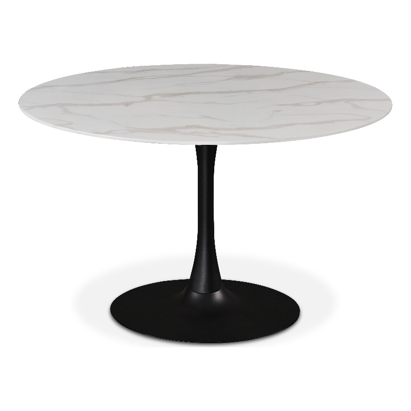 Meridian Furniture Holly Round Faux Marble Dining Table with Matte Black Base