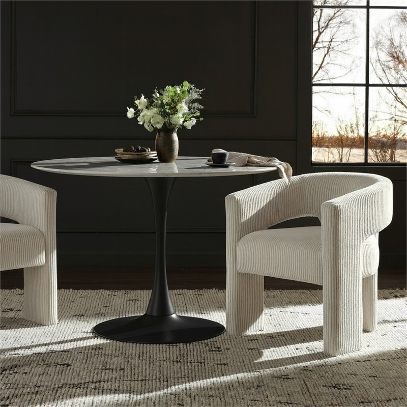 Meridian Furniture Holly Round Faux Marble Dining Table with Matte Black Base