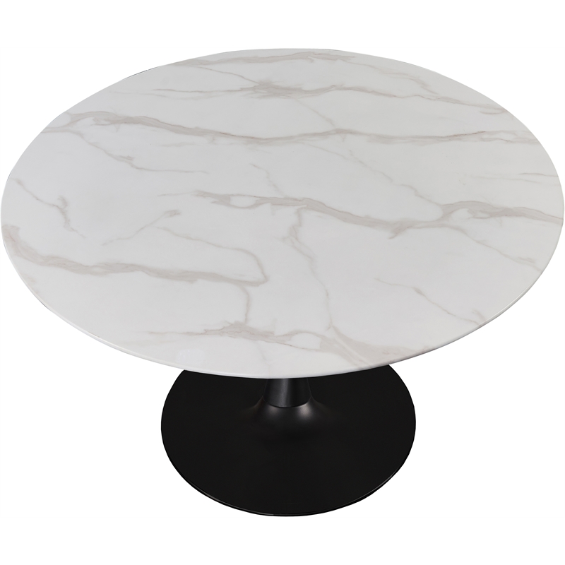 Meridian Furniture Holly Round Faux Marble Dining Table with Matte Black Base