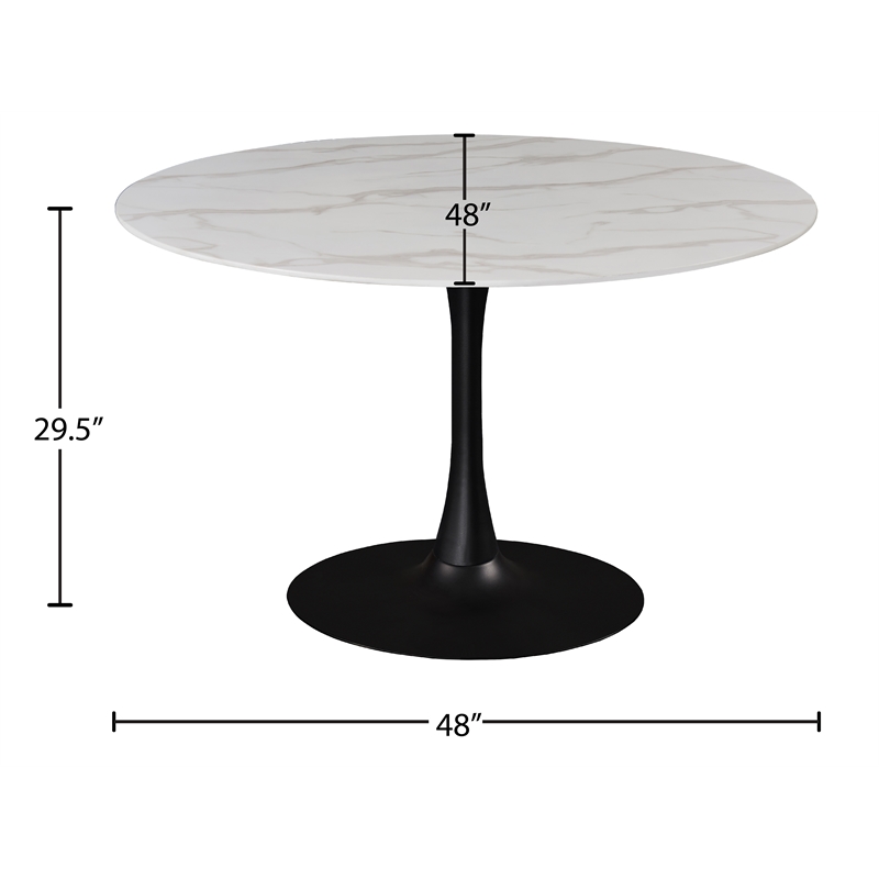 Meridian Furniture Holly Round Faux Marble Dining Table with Matte Black Base