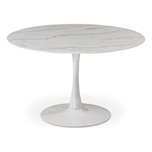 Meridian Furniture Holly 48&quot Round Faux Marble Top Dining Table with White Base