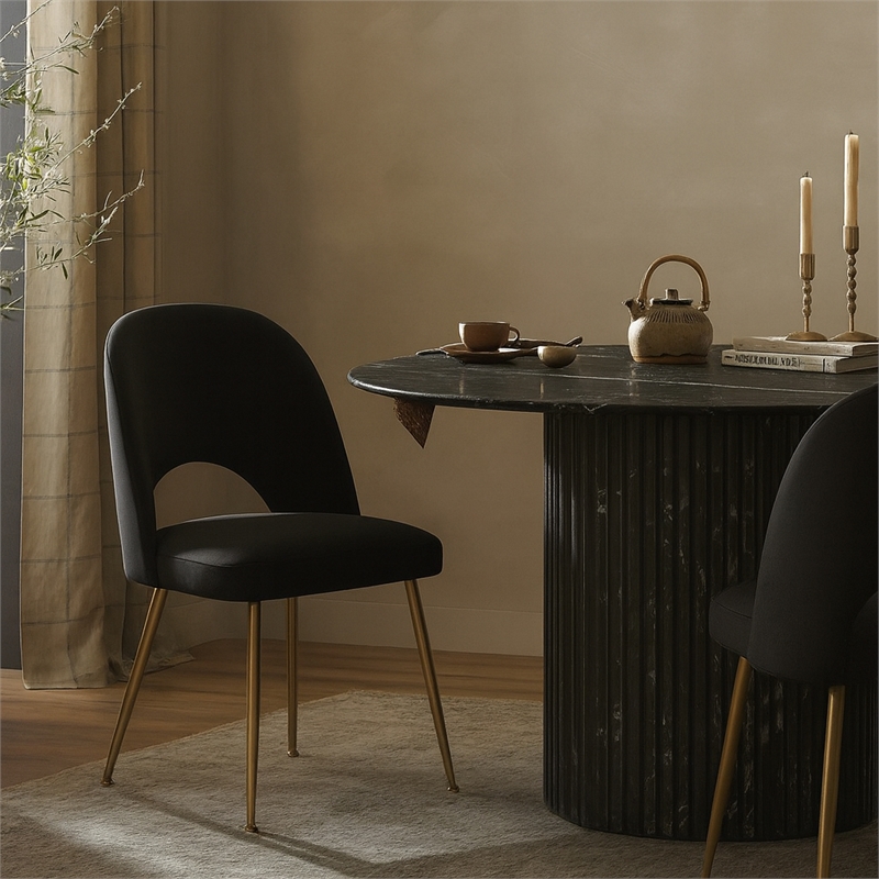 Meridian Furniture Logan Black Velvet Dining Chair (Set of 2)