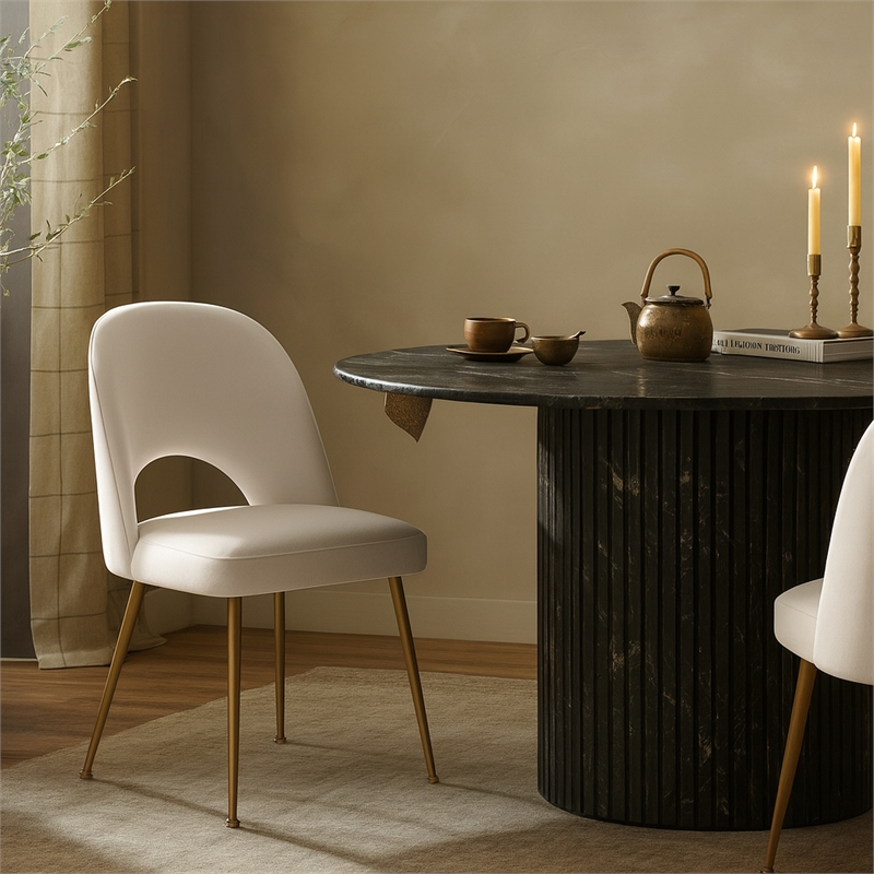 Meridian Furniture Logan Cream Velvet Dining Chair (Set of 2)