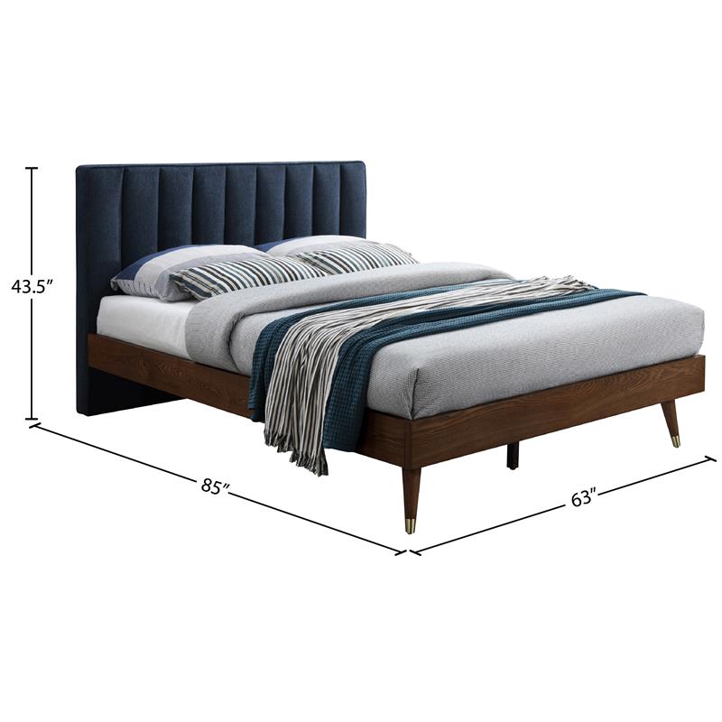 Meridian Furniture Vance Navy Durable Linen Fabric Queen Bed