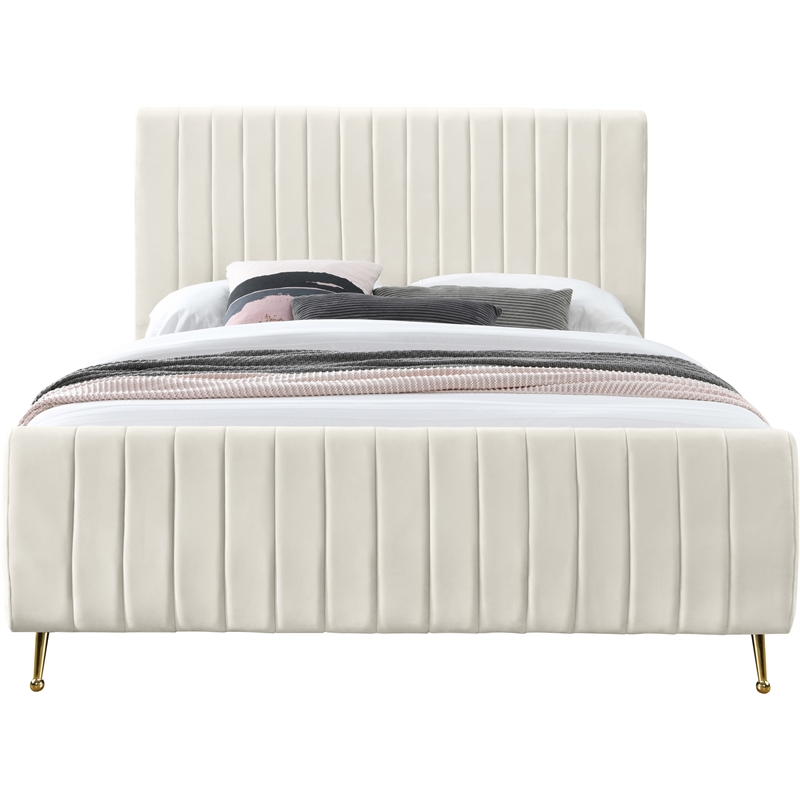 Meridian Furniture Zara Contemporary Cream Velvet Full Bed