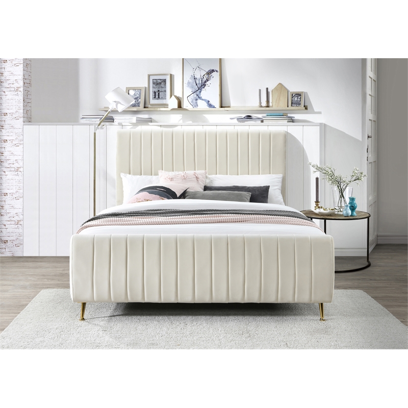 Meridian Furniture Zara Contemporary Cream Velvet King Bed