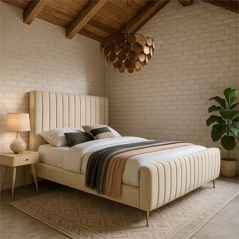 Meridian Furniture Zara Contemporary Cream Velvet King Bed