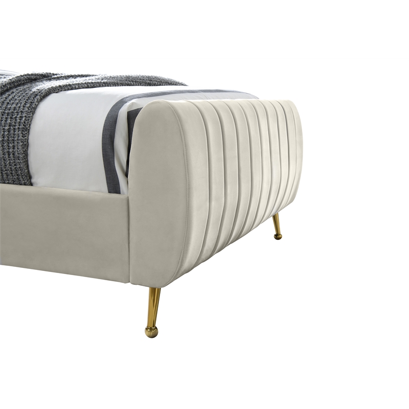 Meridian Furniture Zara Contemporary Cream Velvet Queen Bed