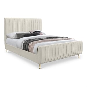 Meridian Furniture Zara Contemporary Cream Velvet Queen Bed