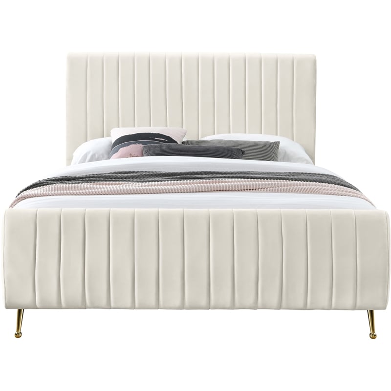 Meridian Furniture Zara Contemporary Cream Velvet Queen Bed