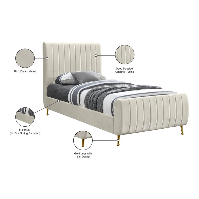 Meridian Furniture Zara Contemporary Cream Velvet Twin Bed