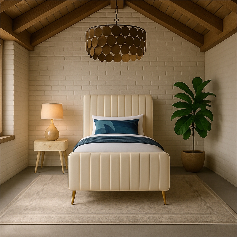 Meridian Furniture Zara Contemporary Cream Velvet Twin Bed