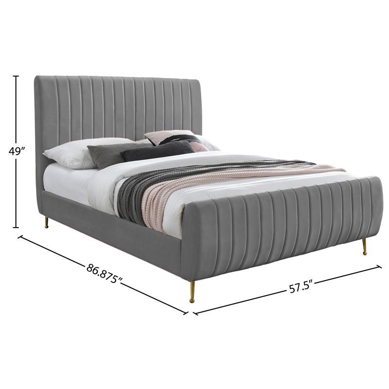 Meridian Furniture Zara Contemporary Gray Velvet Full Bed