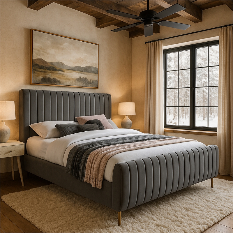 Meridian Furniture Zara Contemporary Gray Velvet Full Bed