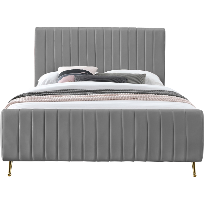 Meridian Furniture Zara Contemporary Gray Velvet Full Bed