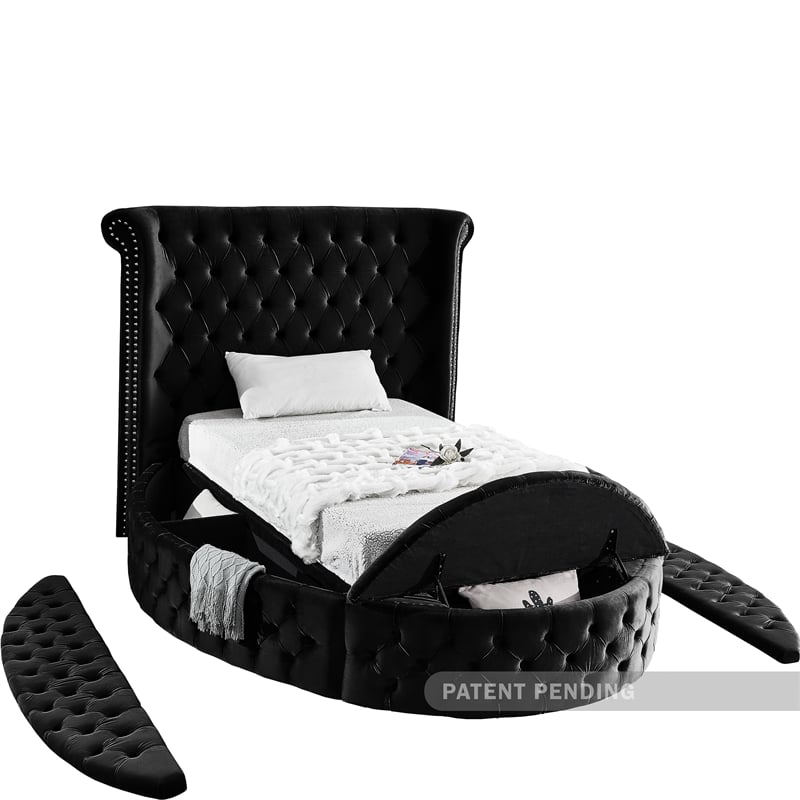 Meridian Furniture Luxus Black Velvet Twin Bed