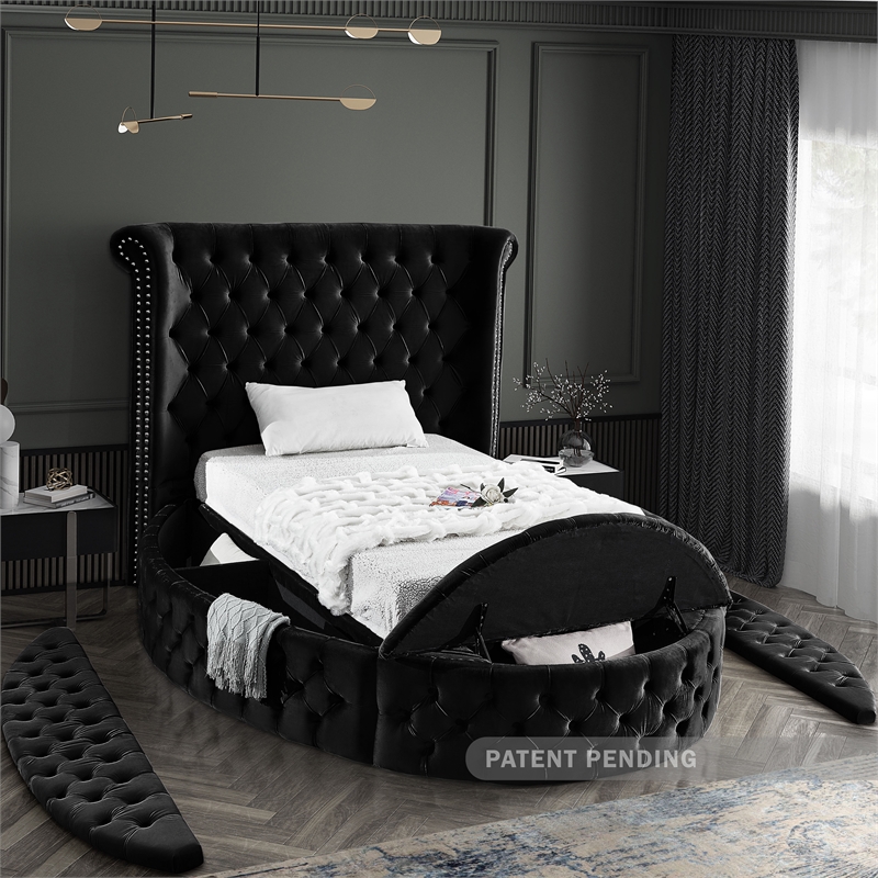 Meridian Furniture Luxus Black Velvet Twin Bed