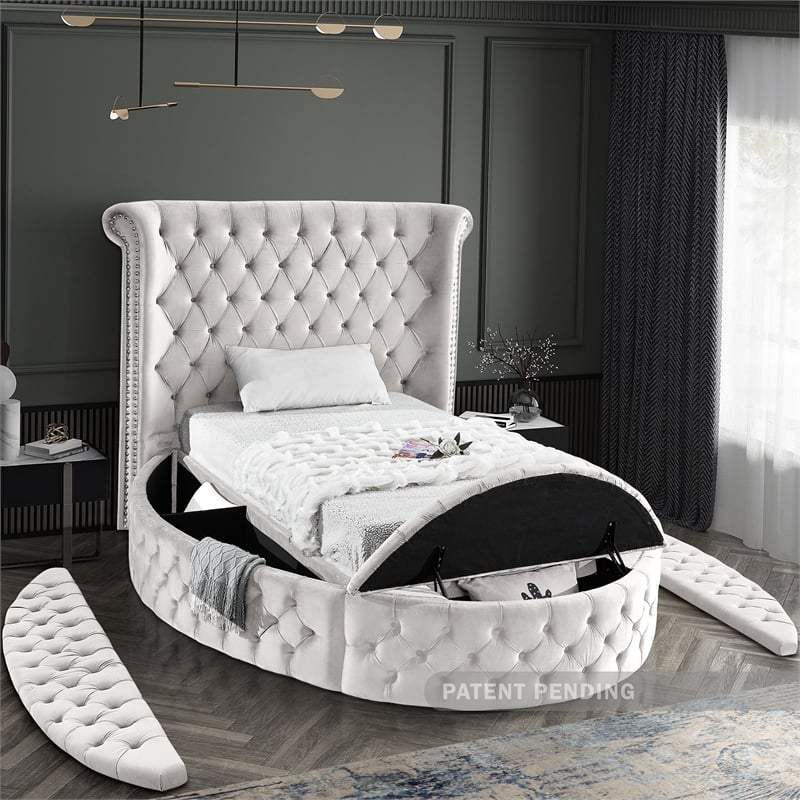 Meridian Furniture Luxus Cream Velvet Twin Bed