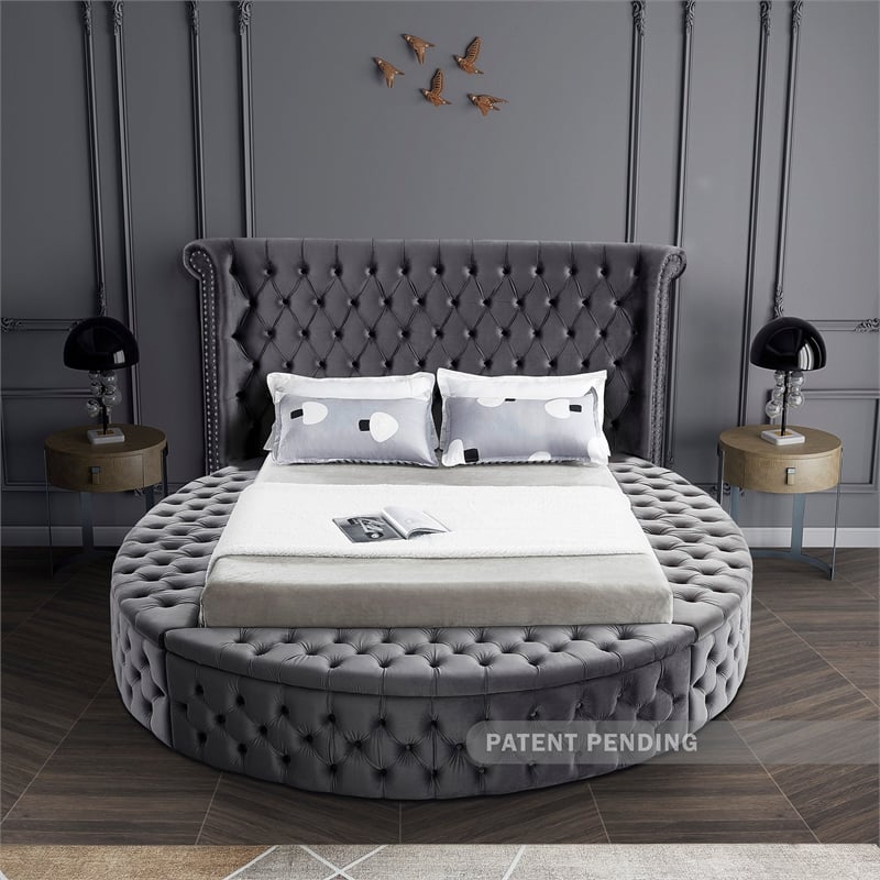 Meridian Furniture Luxus Gray Velvet Full Bed