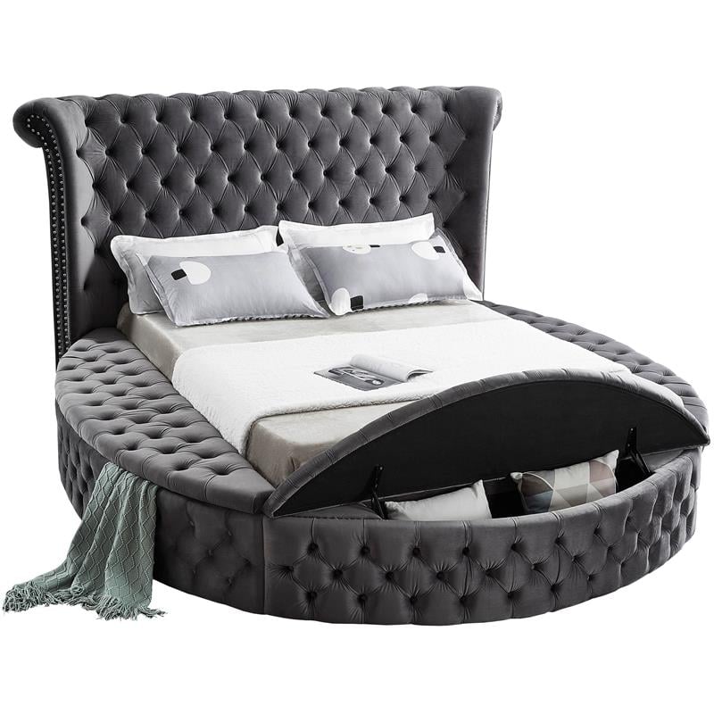 Meridian Furniture Luxus Modern Gray Velvet King Bed