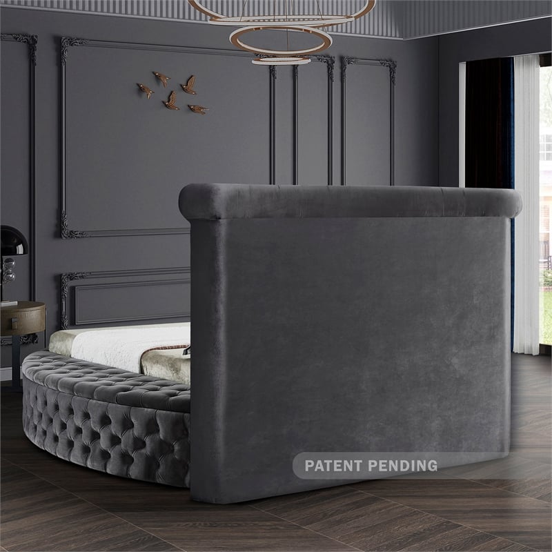 Meridian Furniture Luxus Modern Gray Velvet King Bed