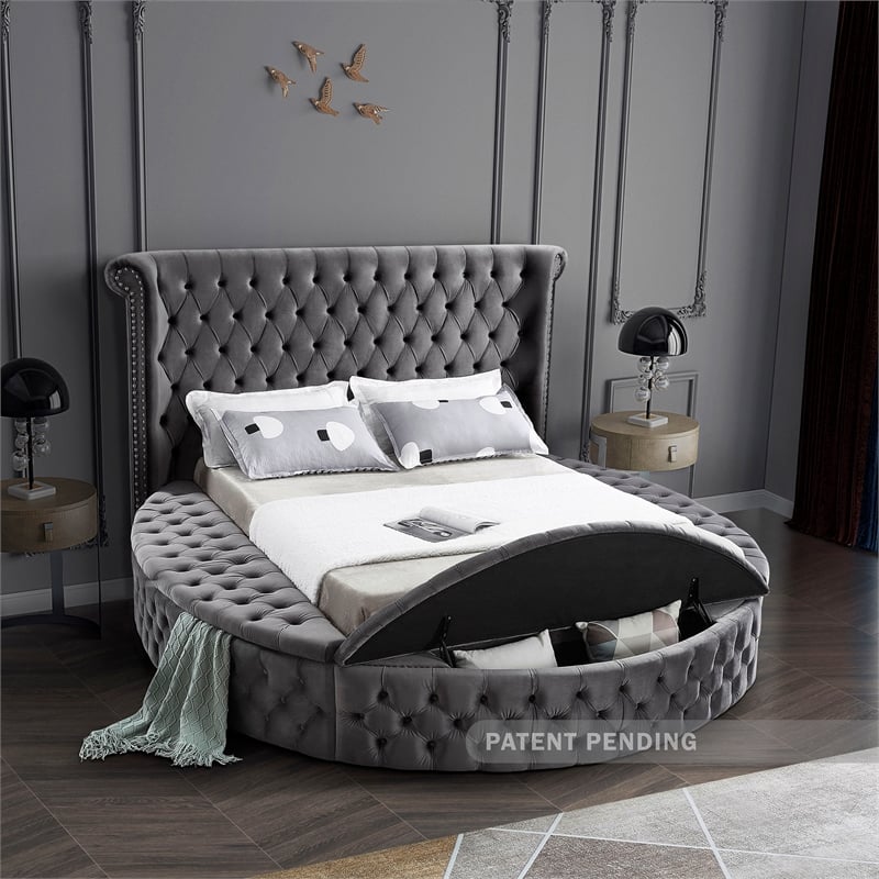 Meridian Furniture Luxus Modern Gray Velvet King Bed