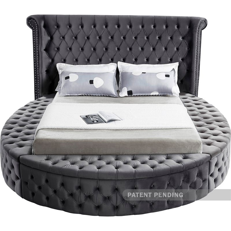 Meridian Furniture Luxus Modern Gray Velvet King Bed