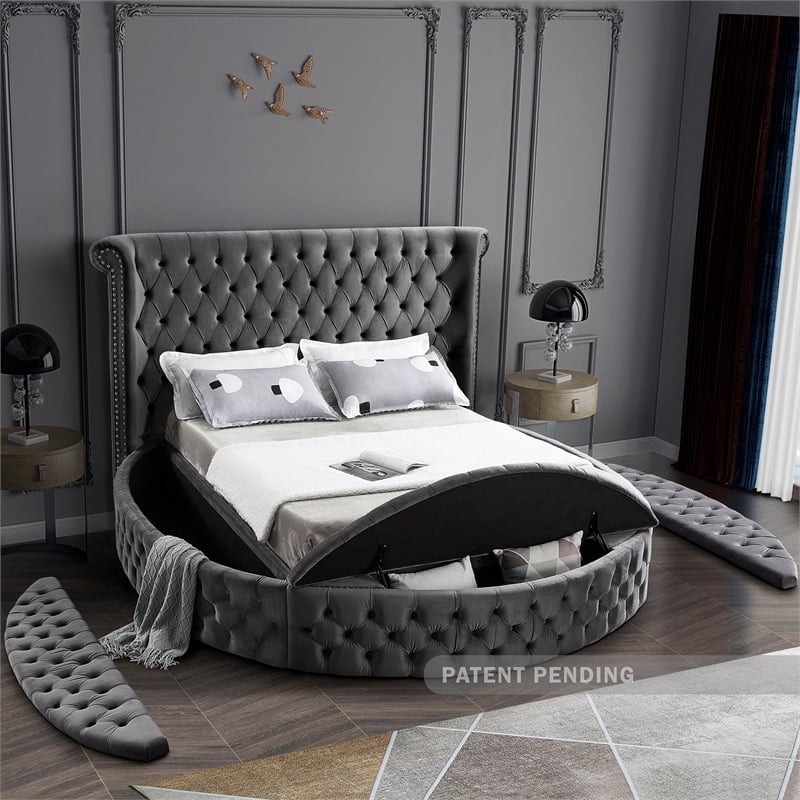 Meridian Furniture Luxus Modern Gray Velvet King Bed