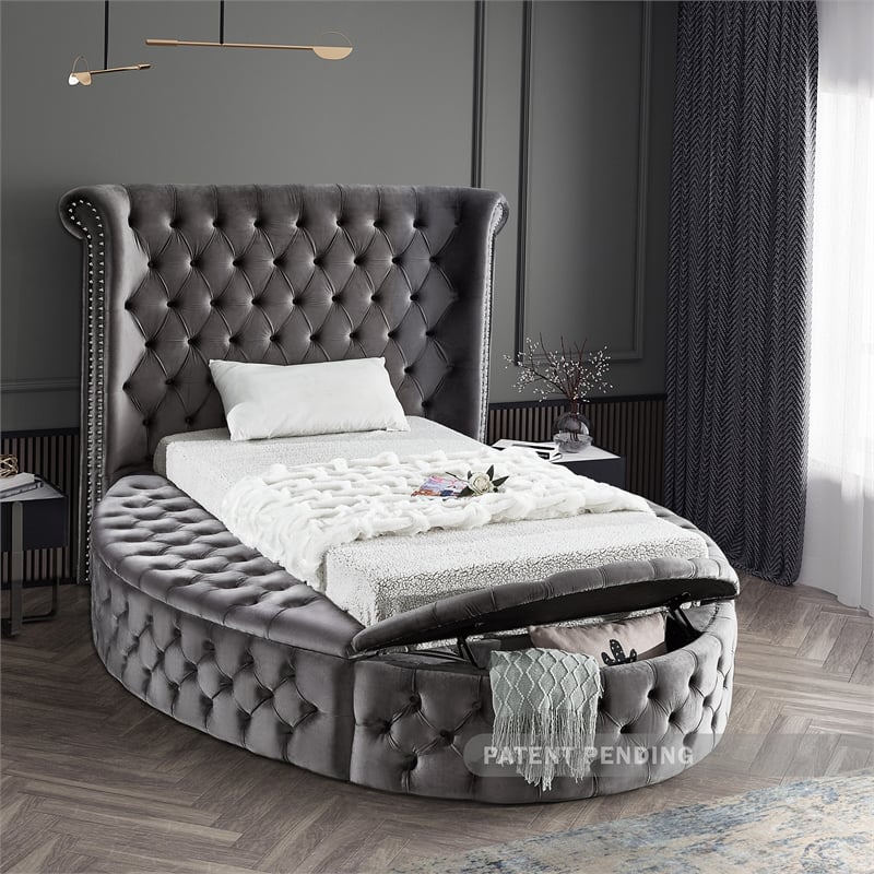 Meridian Furniture Luxus Gray Velvet Twin Bed