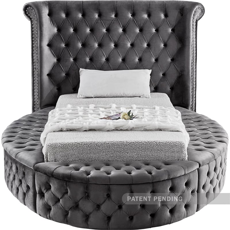 Meridian Furniture Luxus Gray Velvet Twin Bed