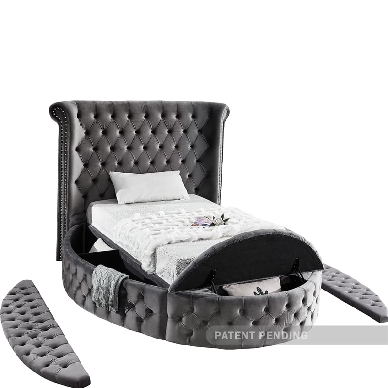 Meridian Furniture Luxus Gray Velvet Twin Bed
