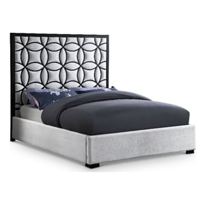 Meridian Furniture Taj White Velvet King Bed with Matte Black Steel Frame
