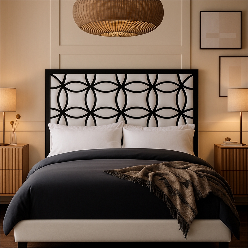 Meridian Furniture Taj White Velvet Queen Bed with Matte Black Steel Frame